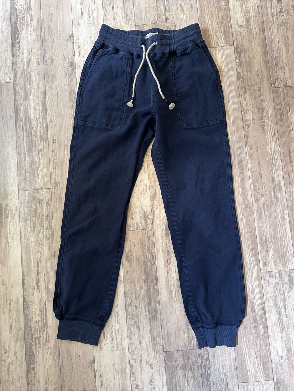 Faherty Navy Drawstring Cotton Blend Jogger Pants Size Medium